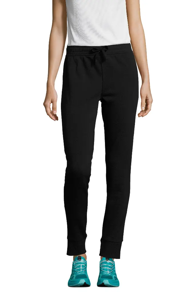 Damskie Dopasowane Spodnie Dresowe z Troczkiem - Black