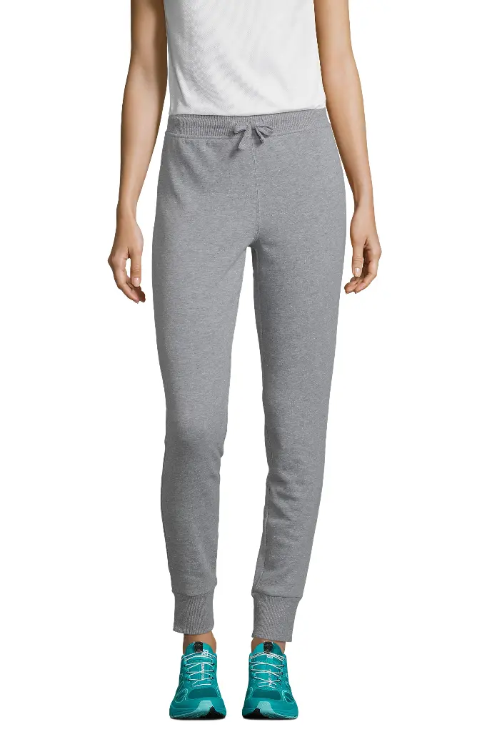 Damskie Dopasowane Spodnie Dresowe z Troczkiem - Grey Melange