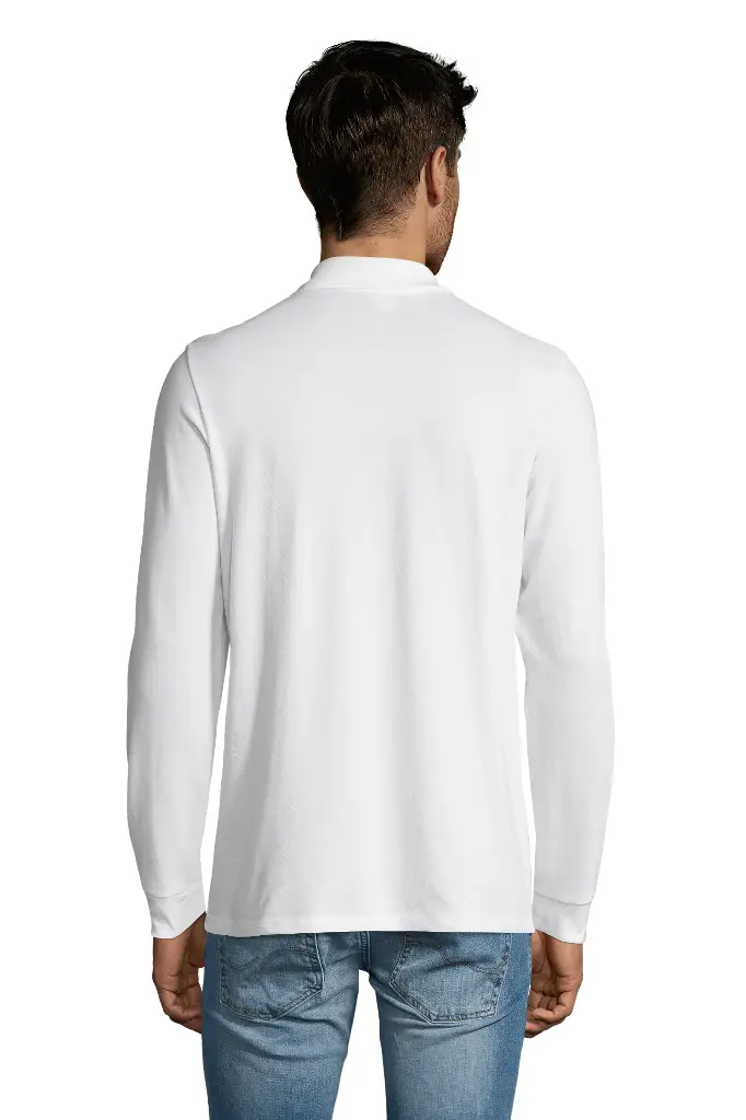 Męska koszulka polo z długim rękawem - White