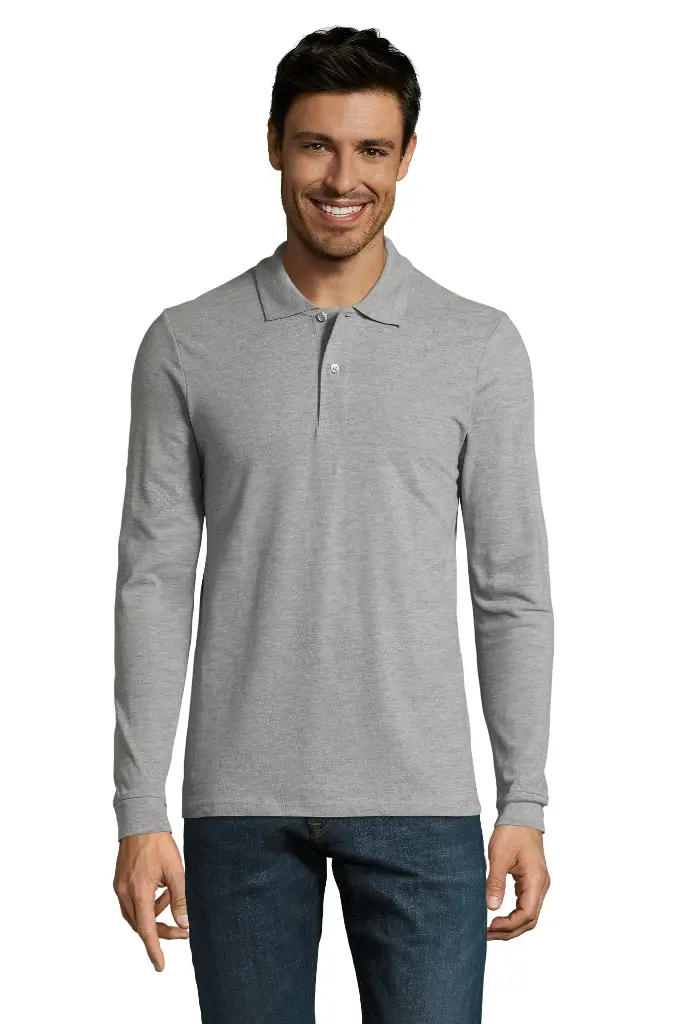 Męska koszulka polo z długim rękawem - Grey Melange