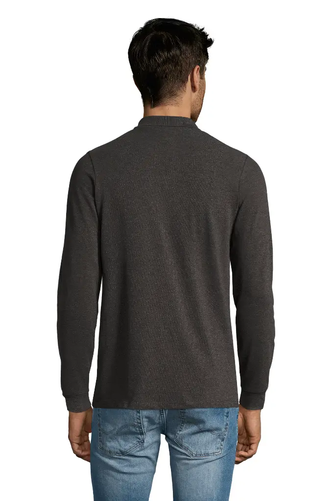 Męska koszulka polo z długim rękawem - Charcoal Melange