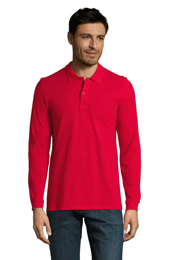 Męska koszulka polo z długim rękawem - Red