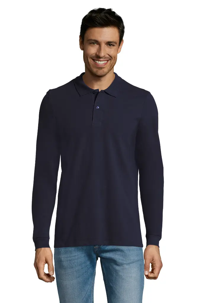Męska koszulka polo z długim rękawem - French Navy