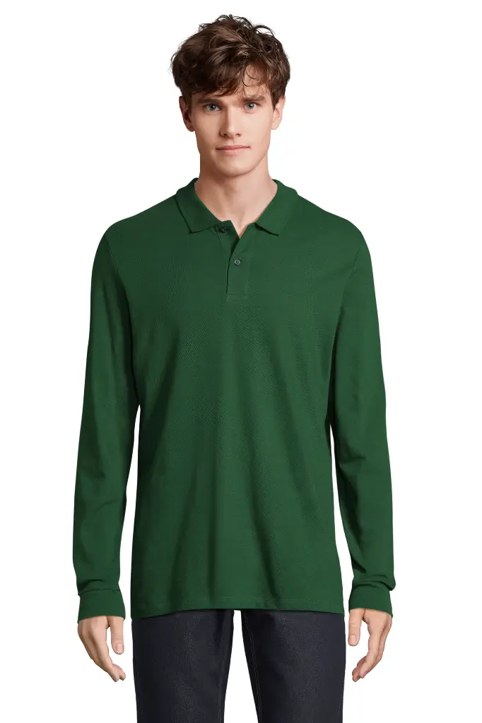 Męska koszulka polo z długim rękawem - Bottle Green