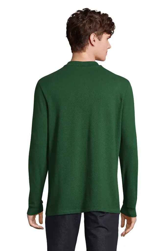 Męska koszulka polo z długim rękawem - Bottle Green