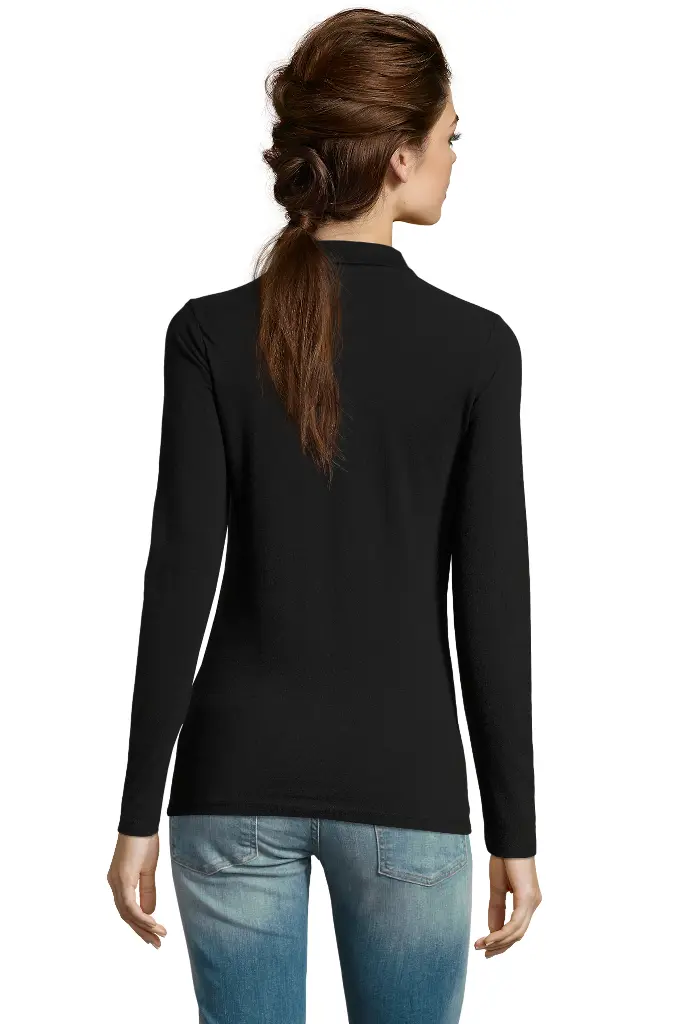 Damska koszulka polo z długim rękawem - Black