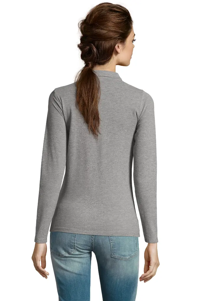 Damska koszulka polo z długim rękawem - Grey Melange