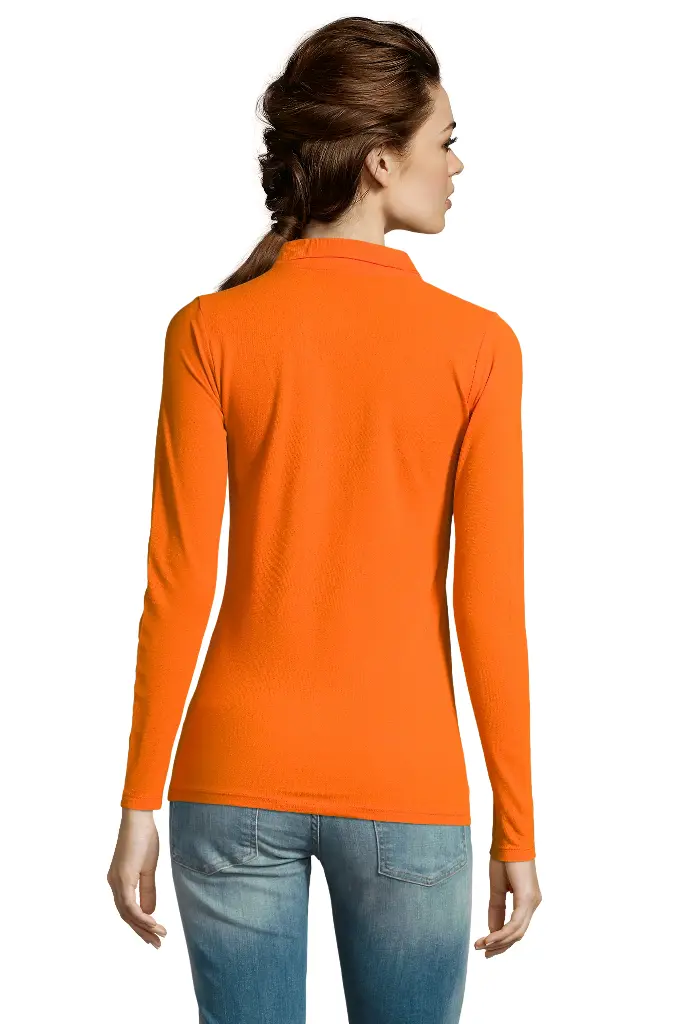 Damska koszulka polo z długim rękawem - Orange