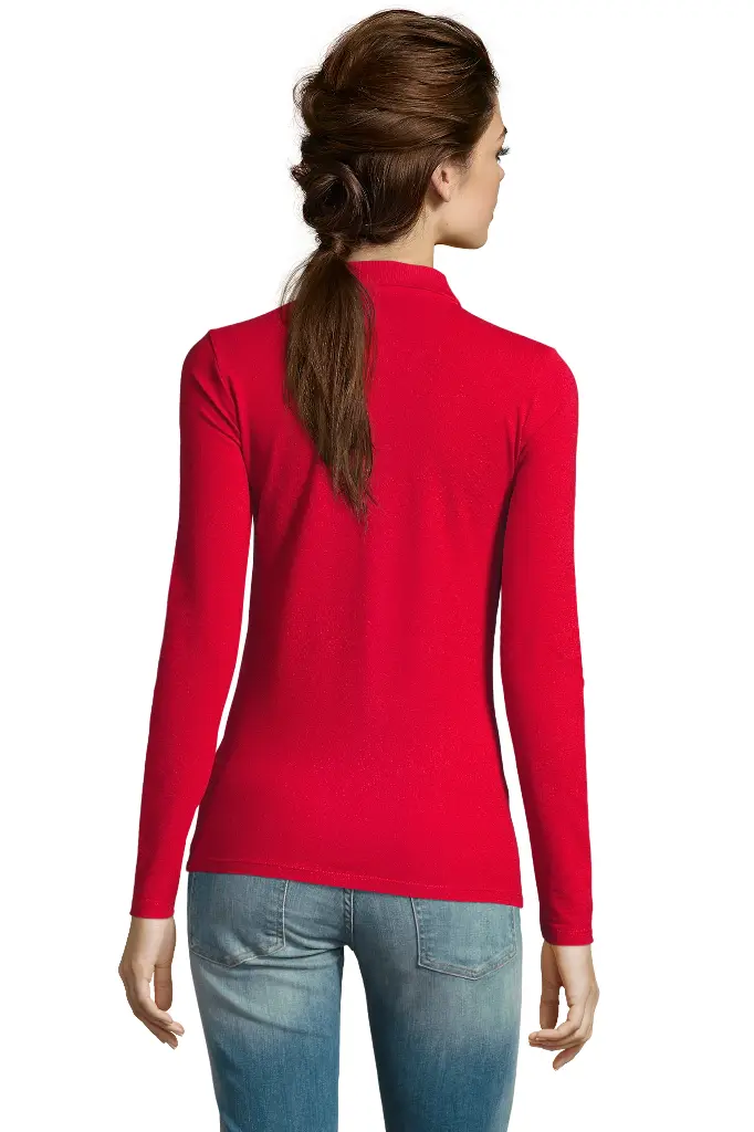 Damska koszulka polo z długim rękawem - Red