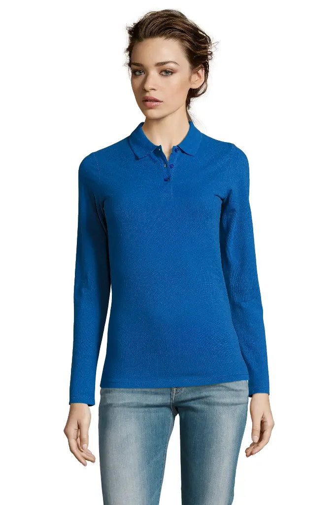 Damska koszulka polo z długim rękawem - Royal Blue 241