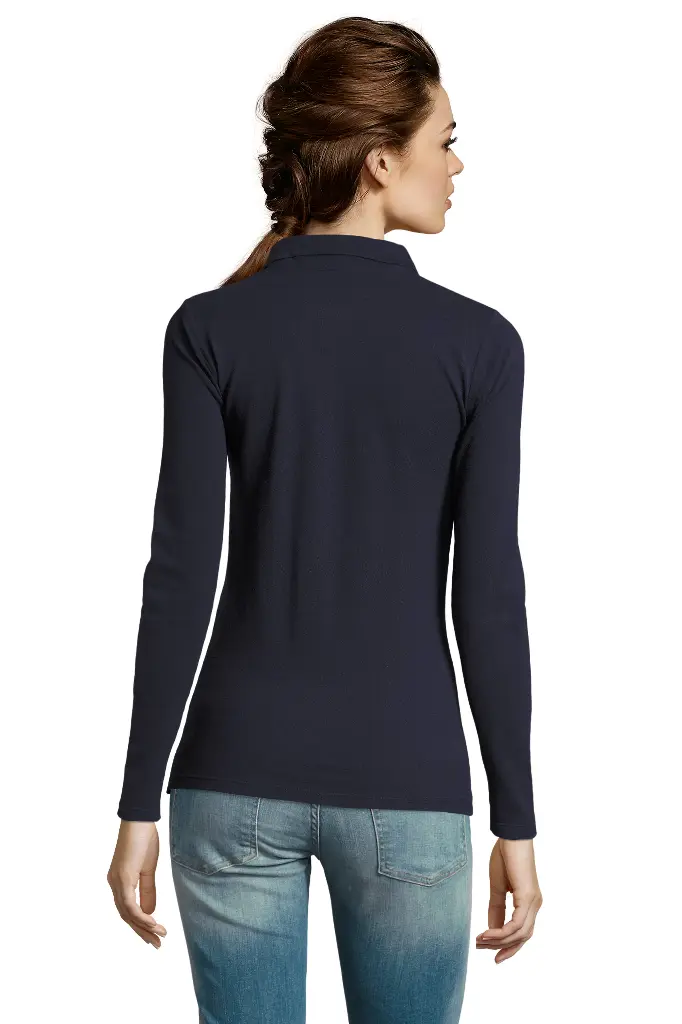 Damska koszulka polo z długim rękawem - French Navy