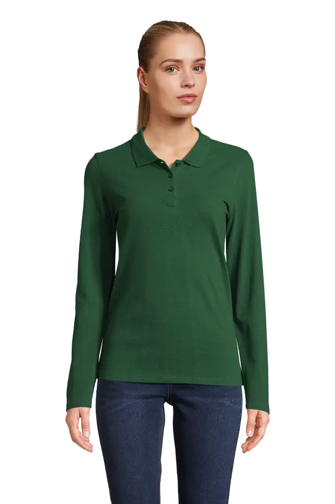 Damska koszulka polo z długim rękawem - Bottle Green