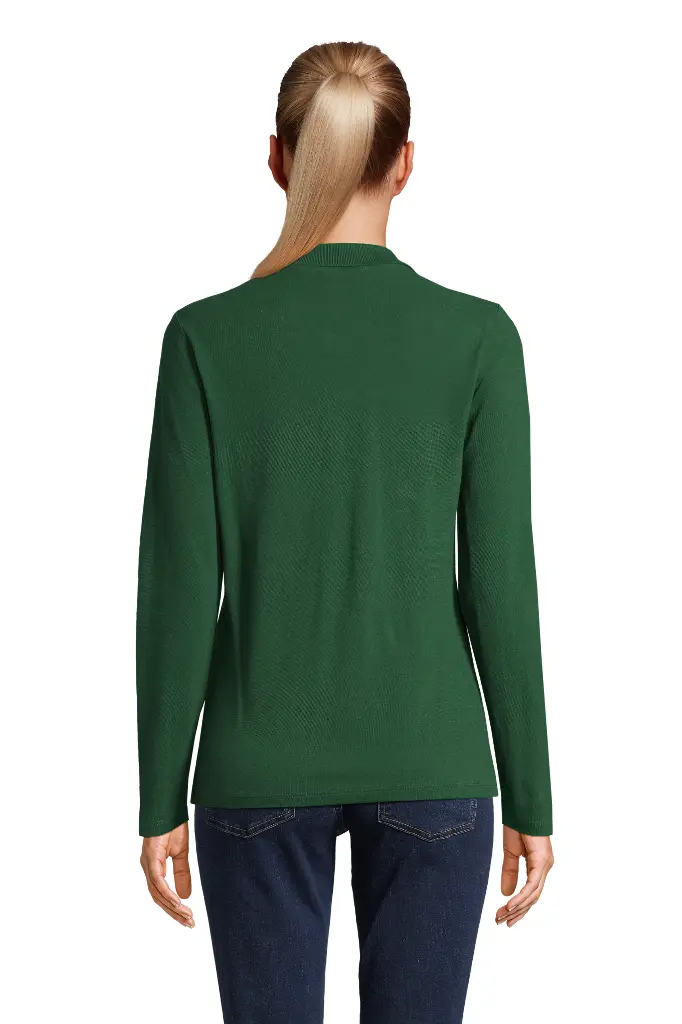 Damska koszulka polo z długim rękawem - Bottle Green