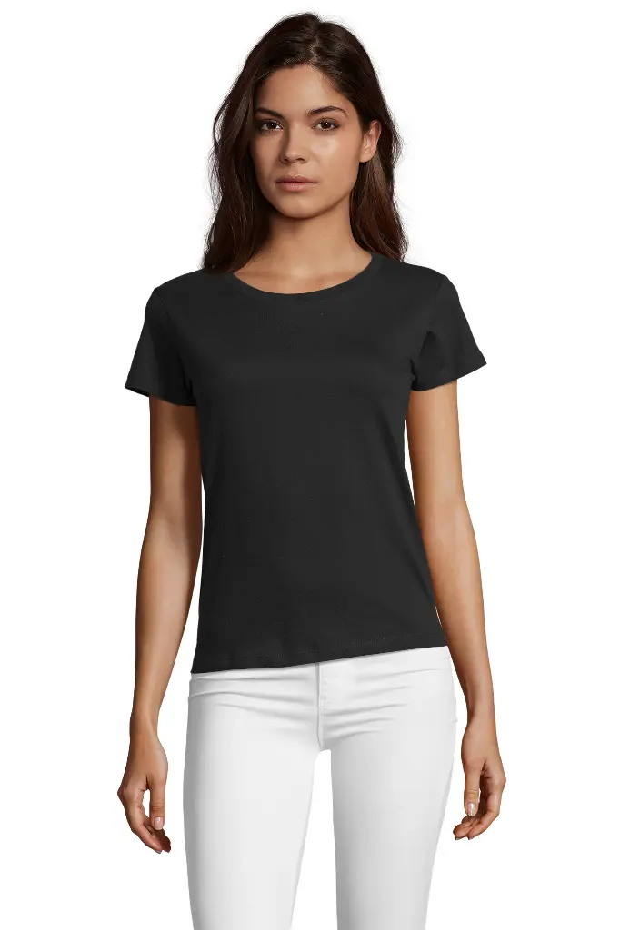 Damski T-shirt z Okrągłym Dekoltem - Deep Black