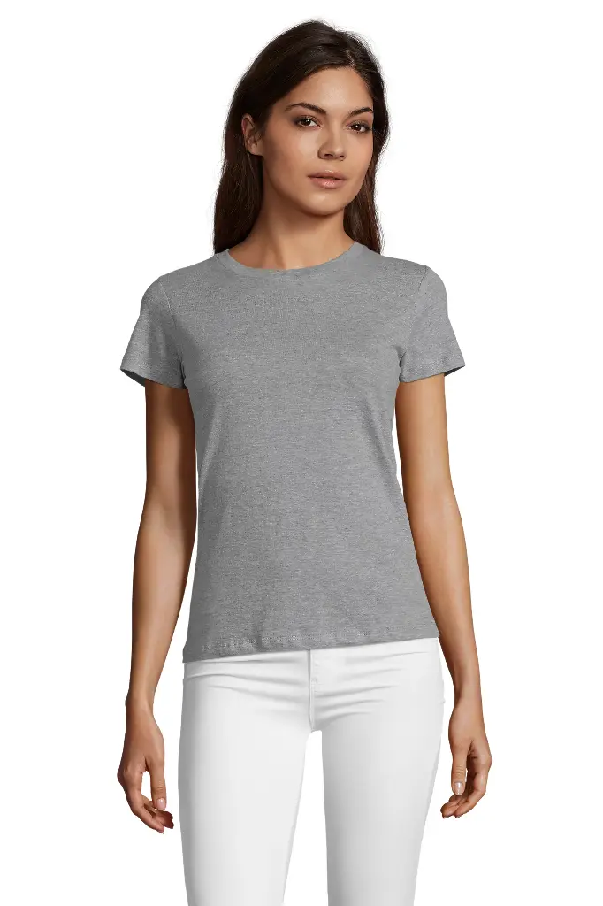 Damski T-shirt z Okrągłym Dekoltem - Grey Melange