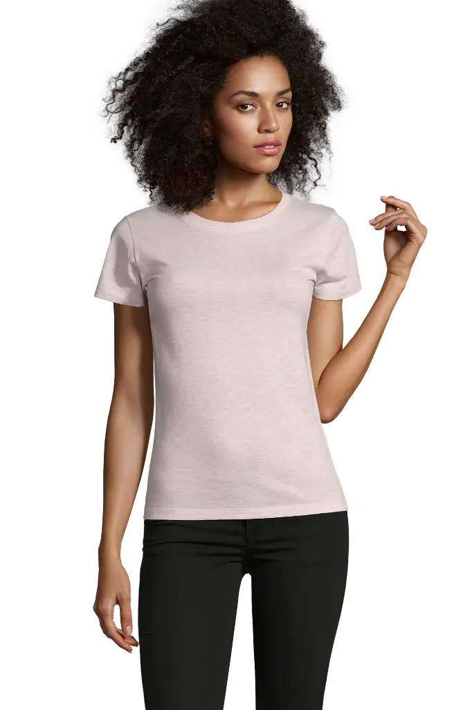 Damski T-shirt z Okrągłym Dekoltem - Heather Pink
