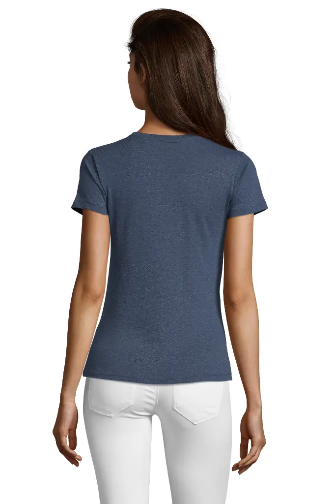 Damski T-shirt z Okrągłym Dekoltem - Heather Denim