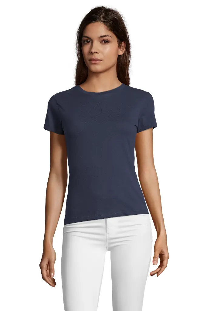 Damski T-shirt z Okrągłym Dekoltem - French Navy