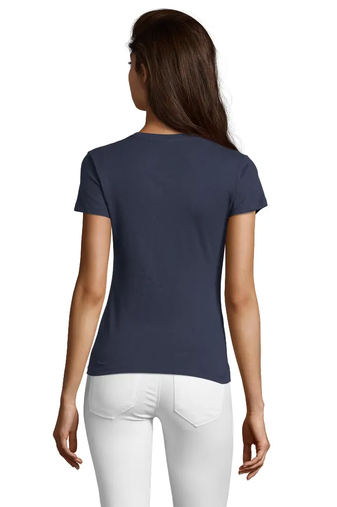 Damski T-shirt z Okrągłym Dekoltem - French Navy