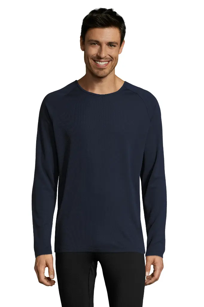 Męska koszulka sportowa z długim raglanowym rękawem - French Navy