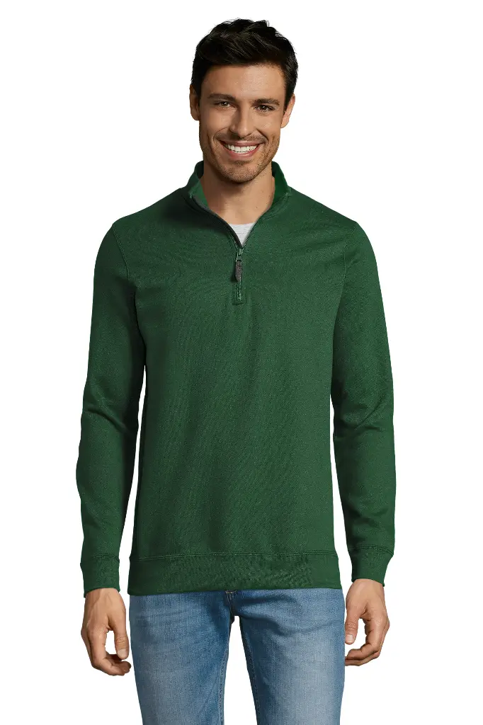 Bluza męska ze stójką i zamkiem - Bottle Green