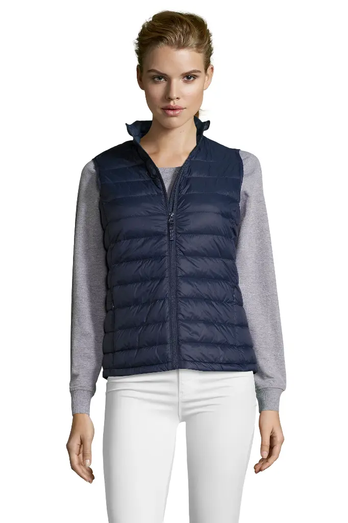 Damska pikowana kamizelka slim z puchowym wypełnieniem - French Navy