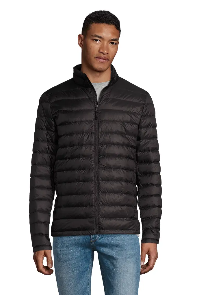 Męska kurtka puchowa slim ze stójką - Black