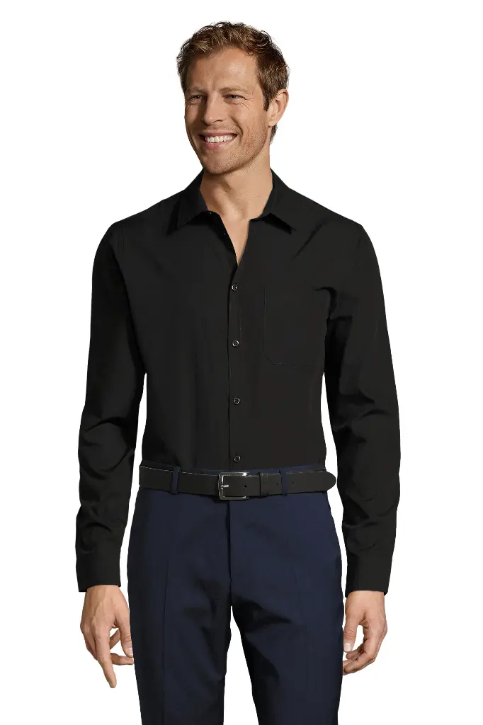 Koszula męska slim z długim rękawem - Black