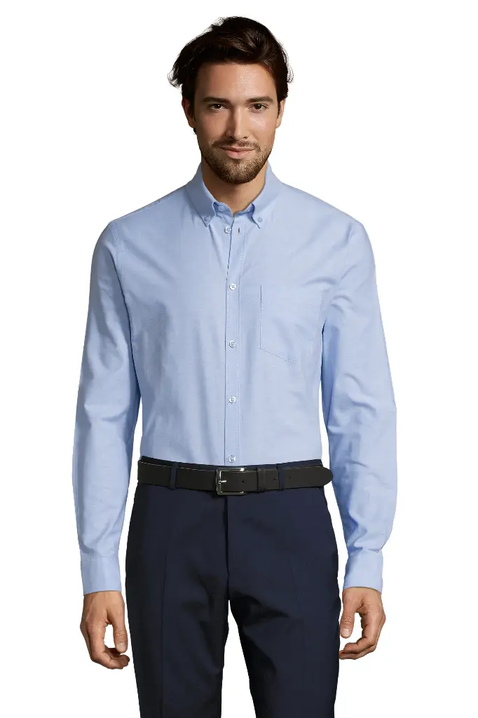 Koszula męska slim z długim rękawem i kołnierzykiem button-down - Sky Blue