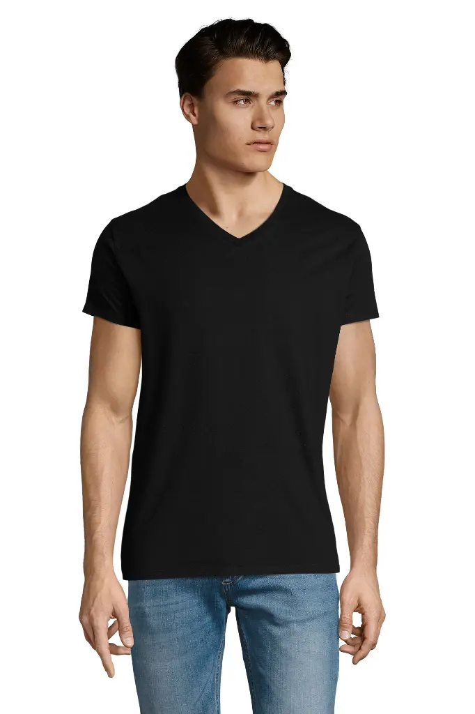 Męski T-shirt z dekoltem w serek - Deep Black