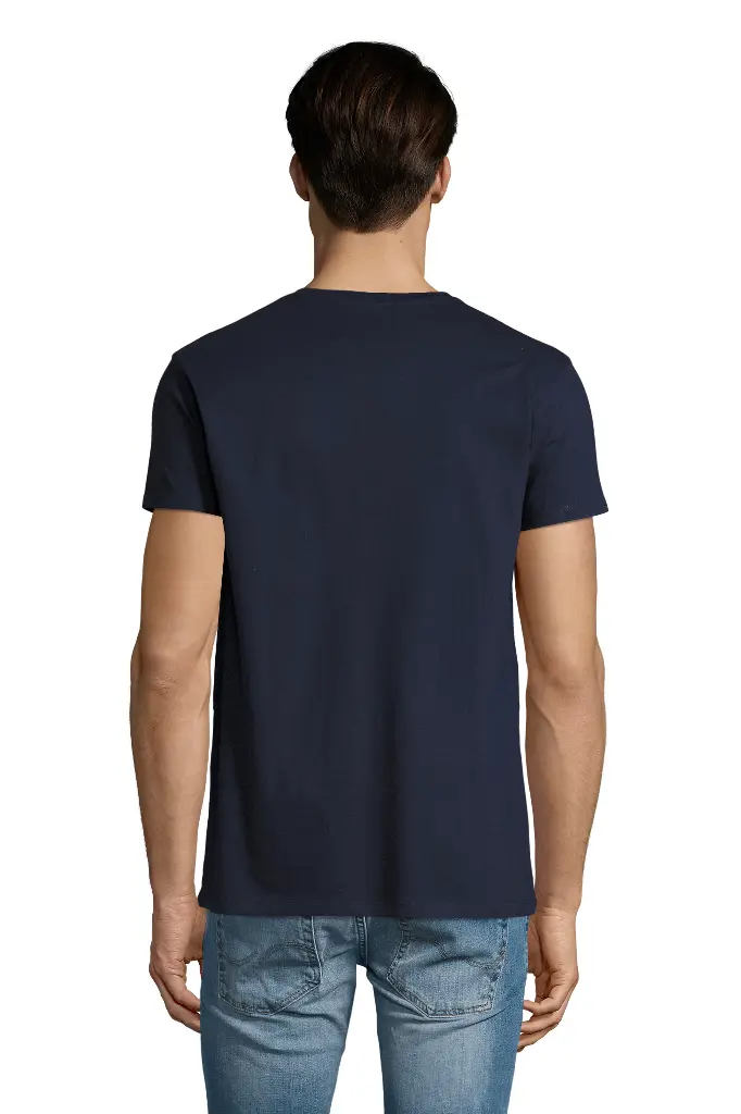 Męski T-shirt z dekoltem w serek - French Navy