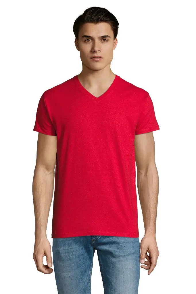 Męski T-shirt z dekoltem w serek - Red