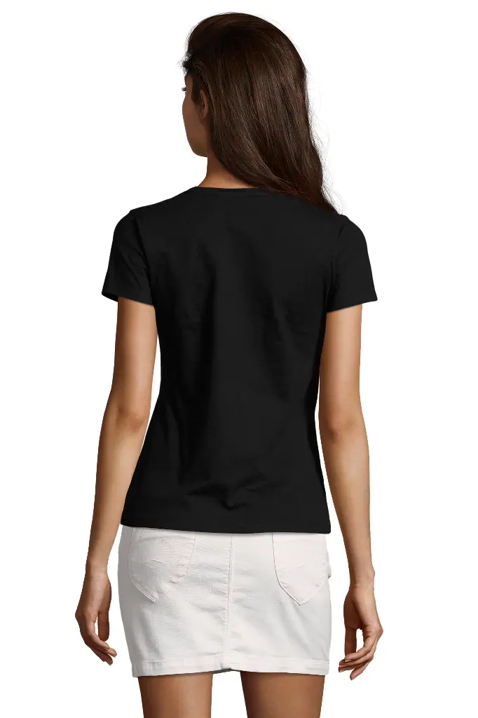 Damski T-shirt z dekoltem w serek, krótki rękaw - Deep Black