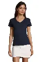 Damski T-shirt z dekoltem w serek, krótki rękaw - French Navy