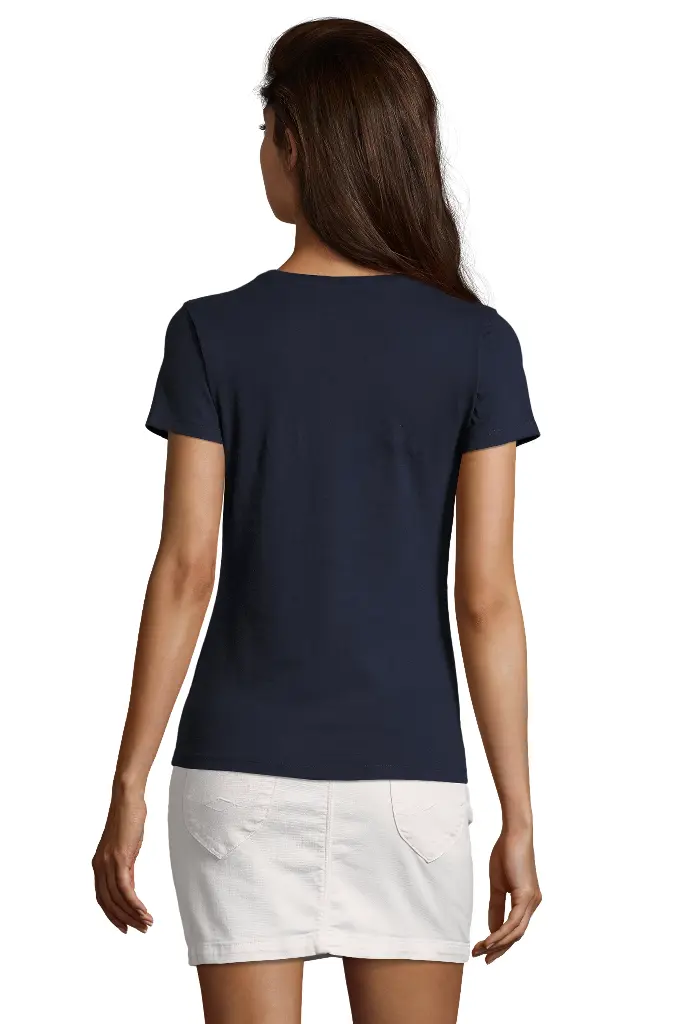 Damski T-shirt z dekoltem w serek, krótki rękaw - French Navy