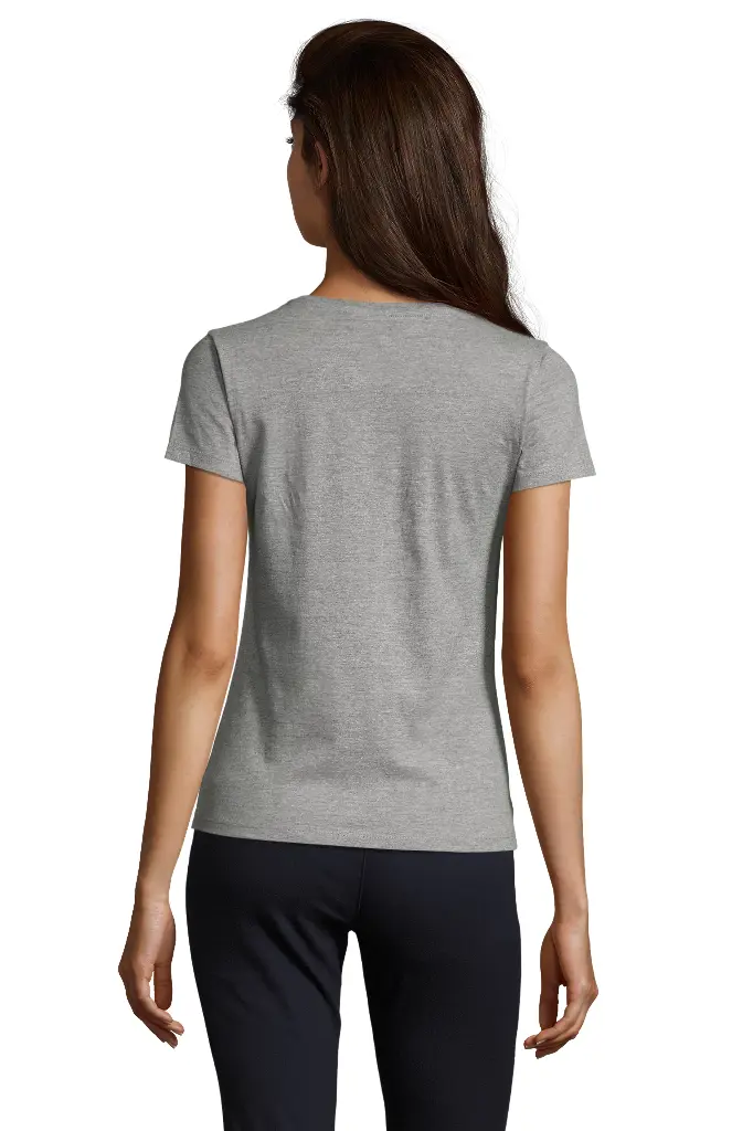 Damski T-shirt z dekoltem w serek, krótki rękaw - Grey Melange