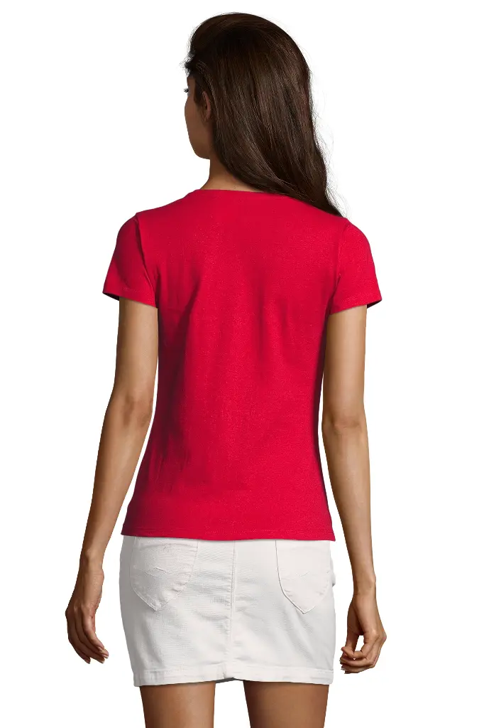 Damski T-shirt z dekoltem w serek, krótki rękaw - Red