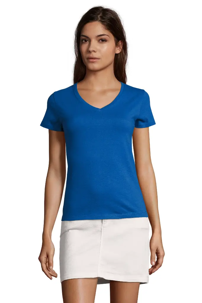 Damski T-shirt z dekoltem w serek, krótki rękaw - Royal Blue 241