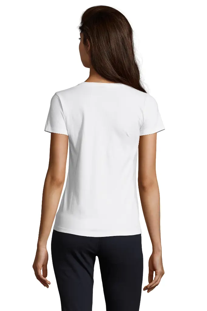 Damski T-shirt z dekoltem w serek, krótki rękaw - White