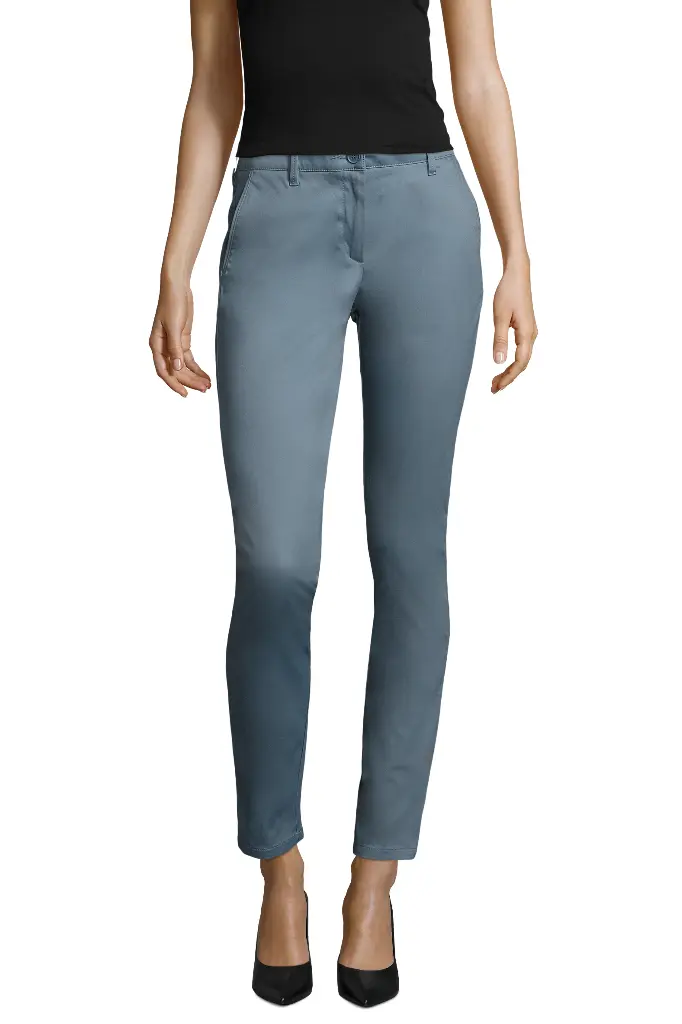 Dopasowane spodnie damskie z satyny - Creamy Dark Blue