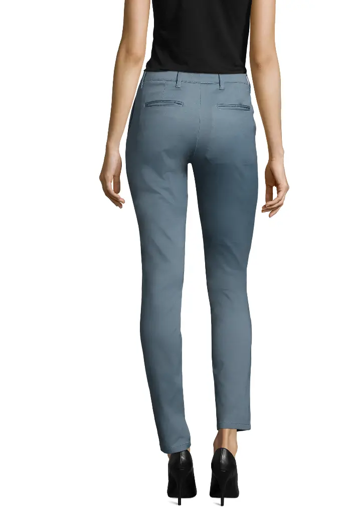 Dopasowane spodnie damskie z satyny - Creamy Dark Blue