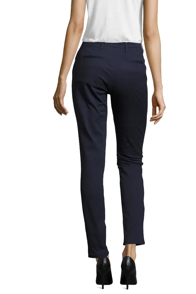 Dopasowane spodnie damskie z satyny - French Navy