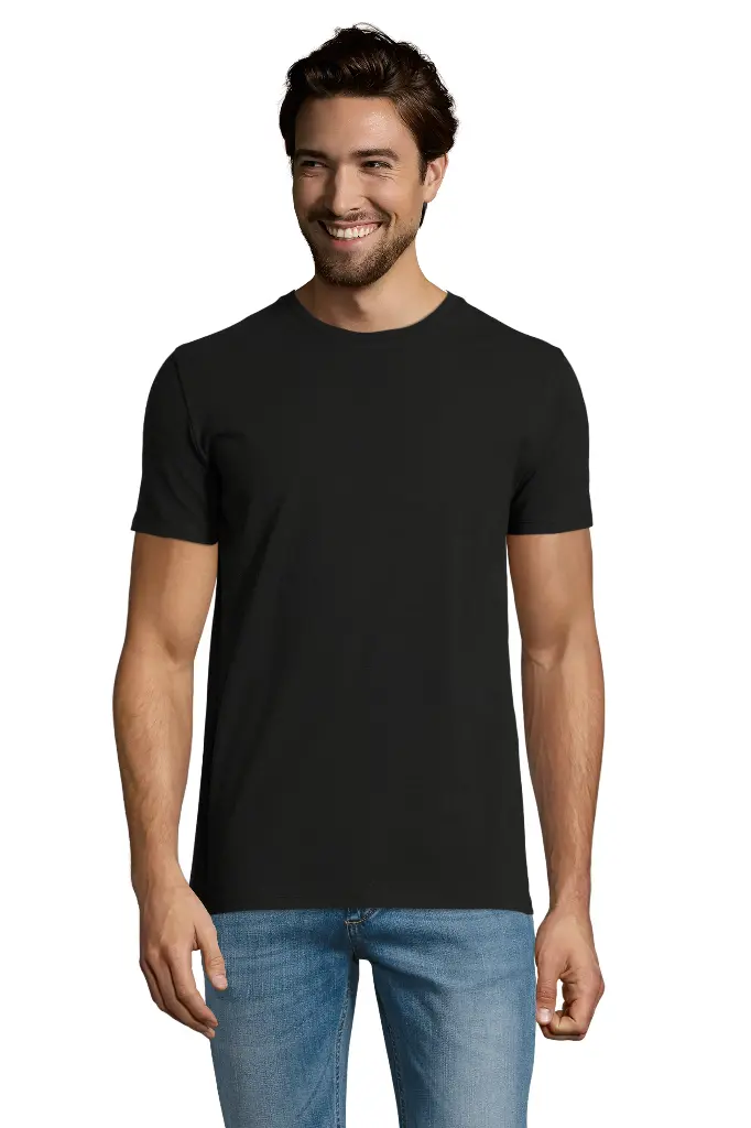 T-Shirt Męski z Elastanem Krótki Rękaw - Deep Black
