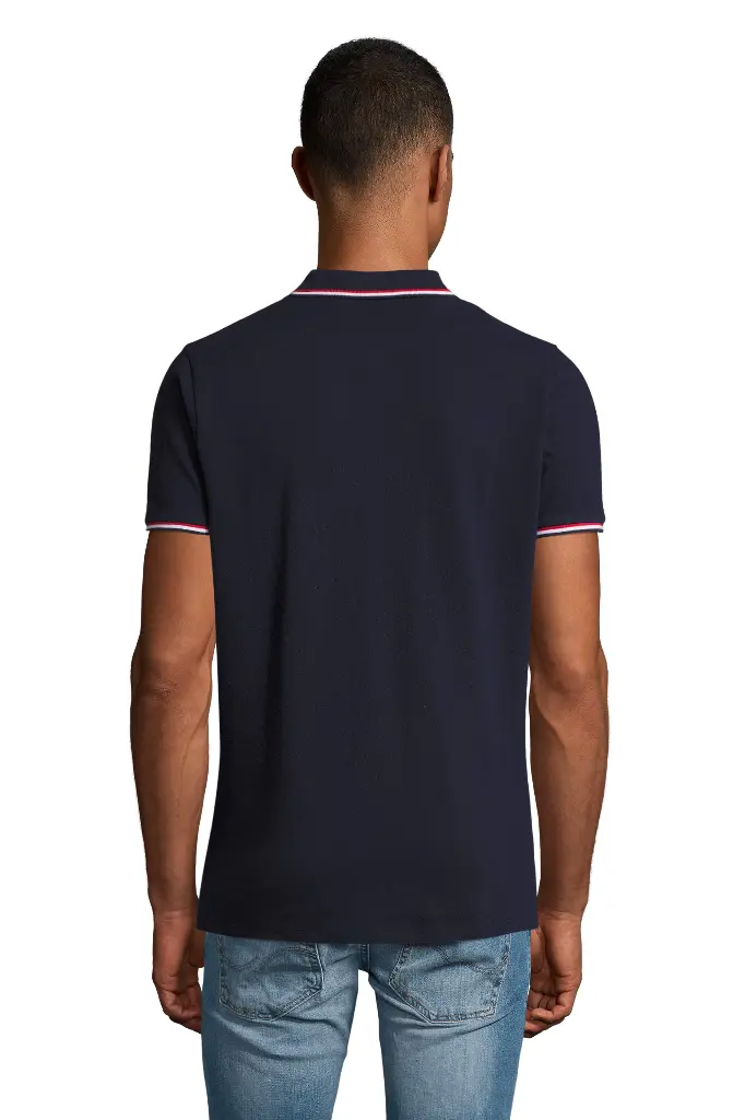 Męskie polo z krótkim rękawem i kontrastowymi detalami - French Navy