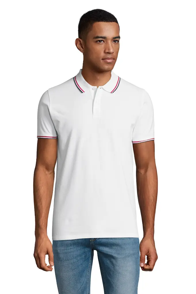 Męskie polo z krótkim rękawem i kontrastowymi detalami - White