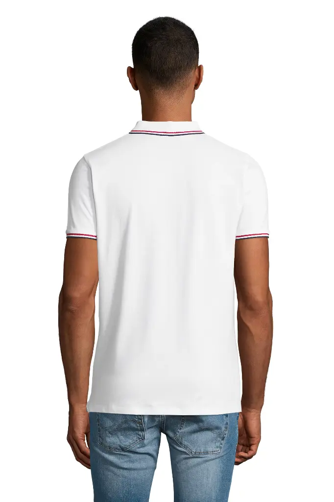 Męskie polo z krótkim rękawem i kontrastowymi detalami - White