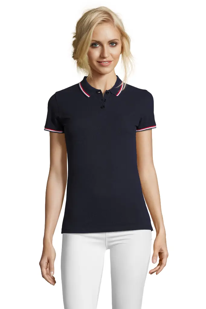 Damskie polo z krótkim rękawem i kontrastowymi detalami - French Navy