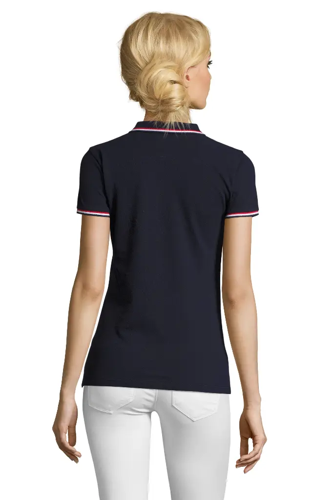 Damskie polo z krótkim rękawem i kontrastowymi detalami - French Navy