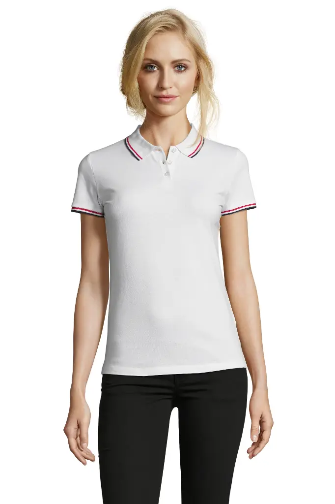 Damskie polo z krótkim rękawem i kontrastowymi detalami - White