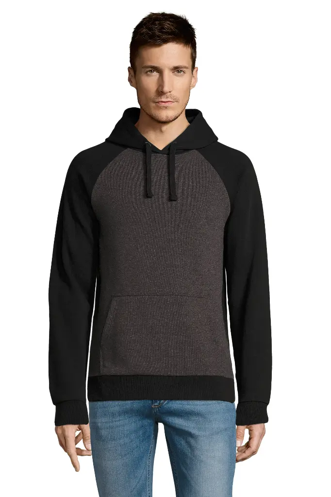 Bluza Unisex z Kapturem i Kieszenią Kangurka - Charcoal Grey Melange & Black